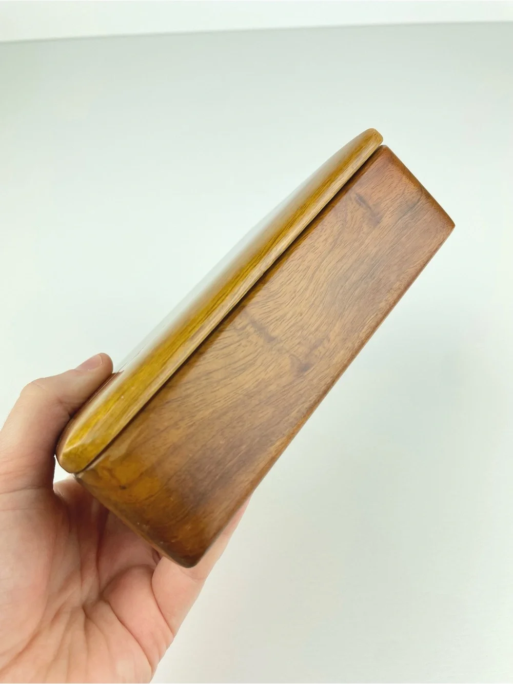 VTG 80s Artist Signed Myrtlewood Playing Card Box Brown Lidded Rectangular Split